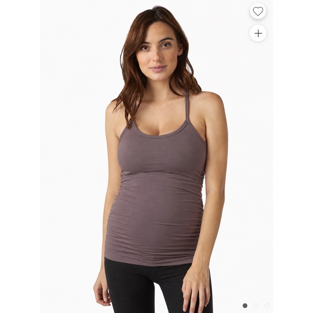 Beyond Yoga Beyond the Bump Maternity Ruched Cami Tank Top Mauve Brown Medium